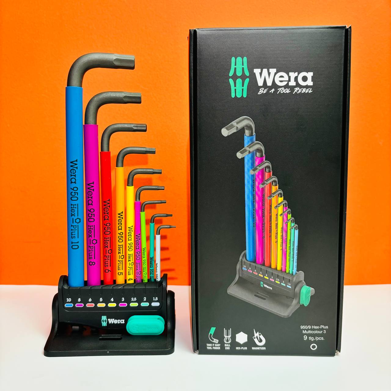 BỘ LỤC GIÁC WERA 1,5 - 10MM 950/9 HEX-PLUS MULTICOLOUR 3 - KHAY ĐỨNG 05 133165 001