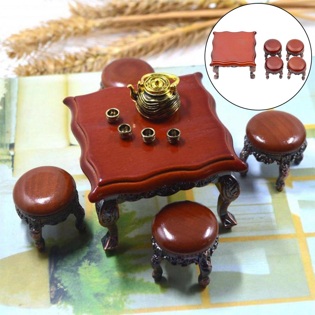 Wooden Dollhouse Furniture Set Dollhouse Miniature Dining Table Chair Wooden Dollhouse Furniture Set