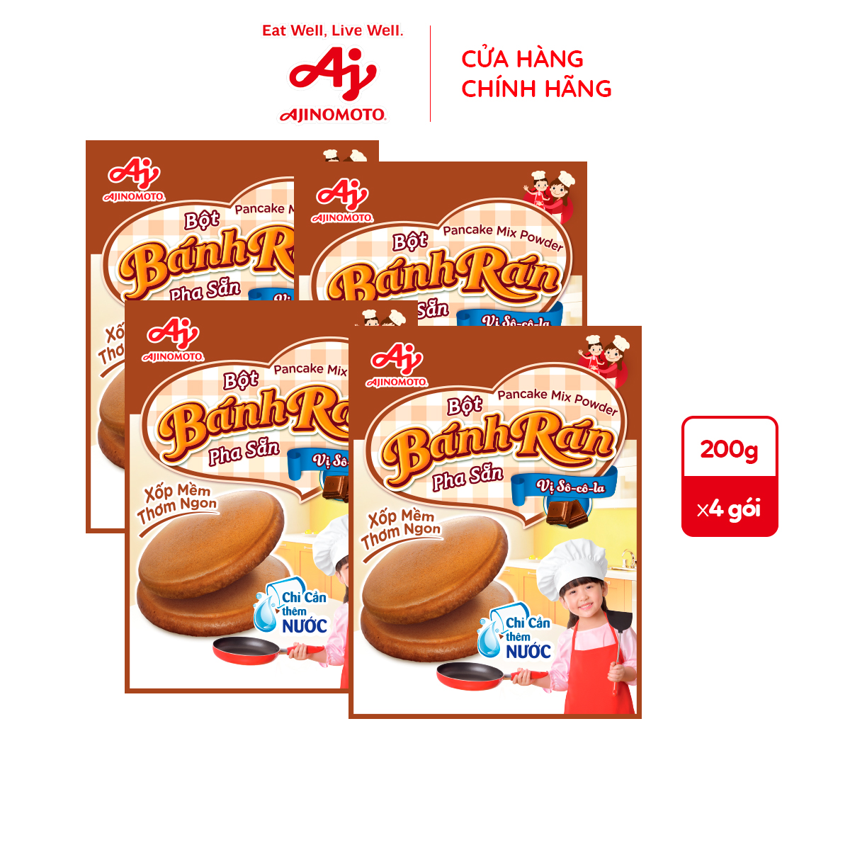 Combo 4 Gói Bột Bánh Rán Pha Sẵn Vị Sô-cô-la Ajinomoto 200g/Gói