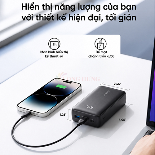 Sạc dự phòng Anker Zolo Power Bank 1USB 2Type-C 30W 10000mAh A110J  - Hàng chính hãng