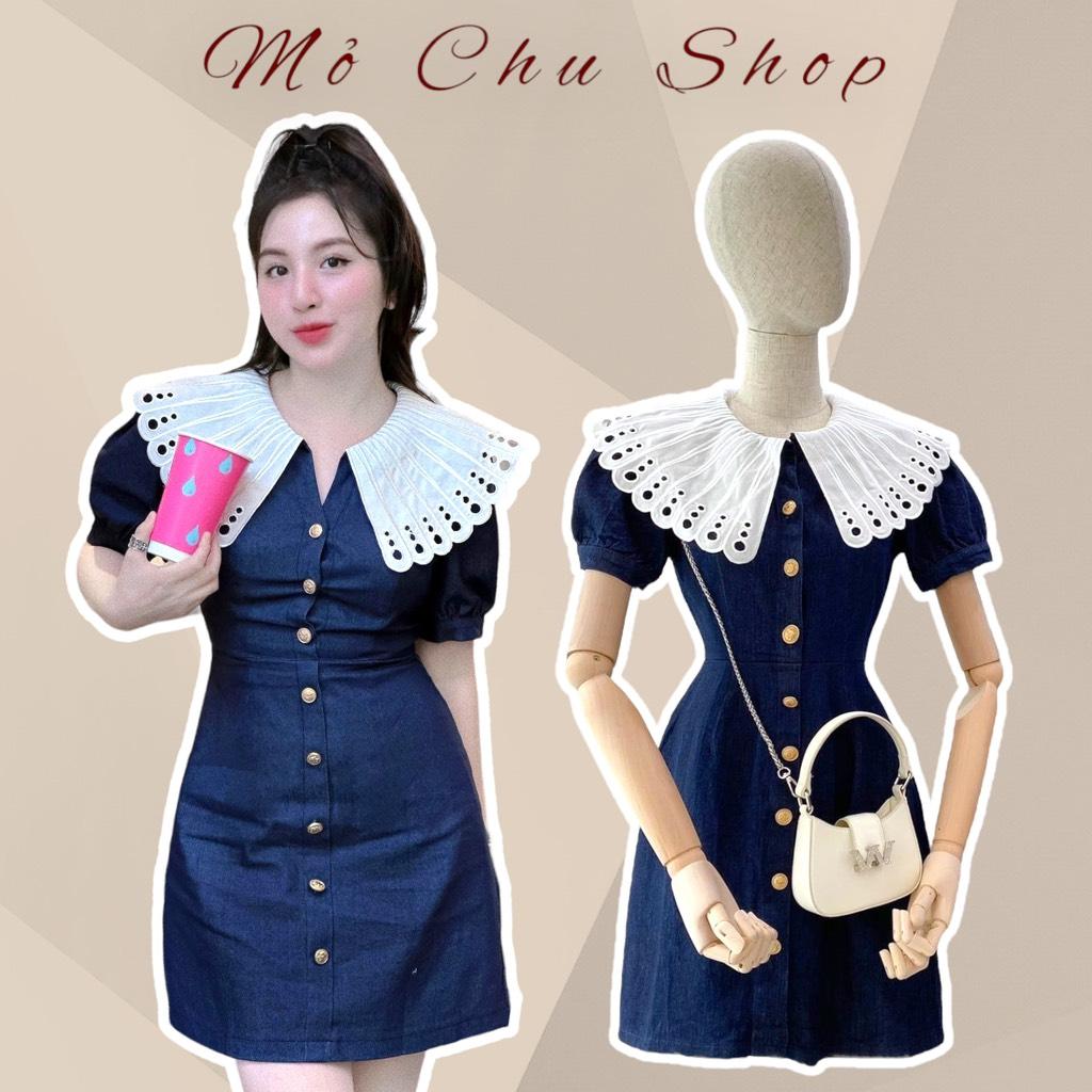 Đầm jean 8 nút đắp bèo ren lỗ bigsize