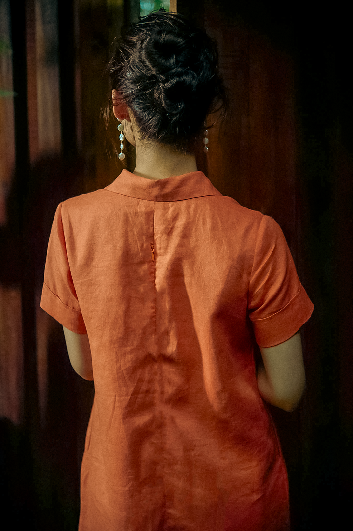 Đầm Sơ Mi Linen Kéo Sợi Mơ Nghiền DRE197 thời trang thiết kế Hity