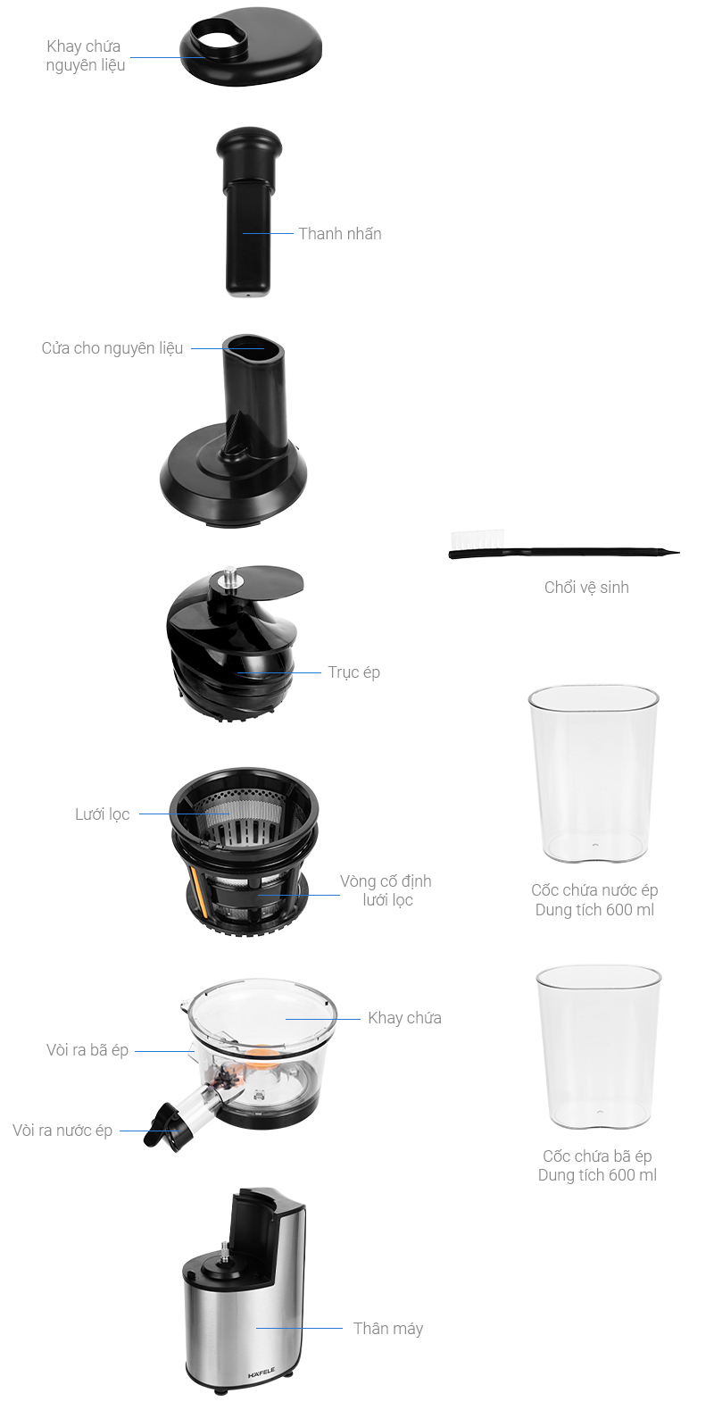 Máy ép trái cây tốc độ chậm Hafele GS-133N/ 535.43.811 - Hàng chính hãng