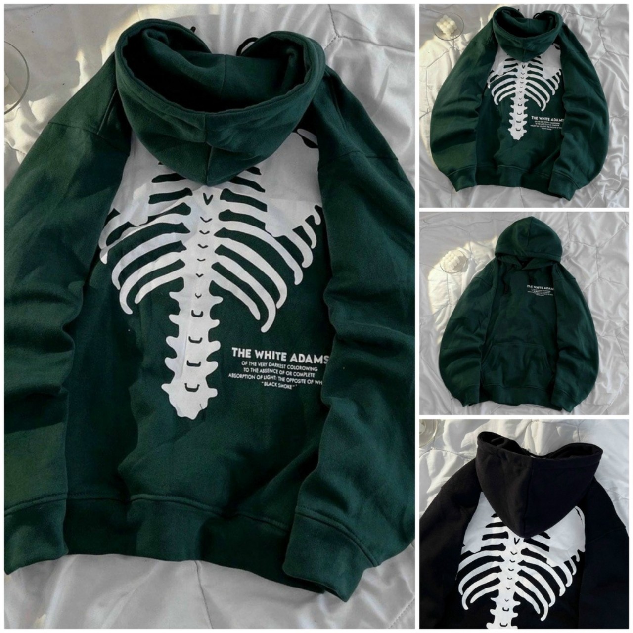 Áo Hoodie Hình Bộ Xương - Khoác Nỉ Có Nón Mũ 2 Lớp -Form Rộng Unisex Hàn Quốc Cặp Đôi Nam Nữ - Chống Nắng Thu Đông - M