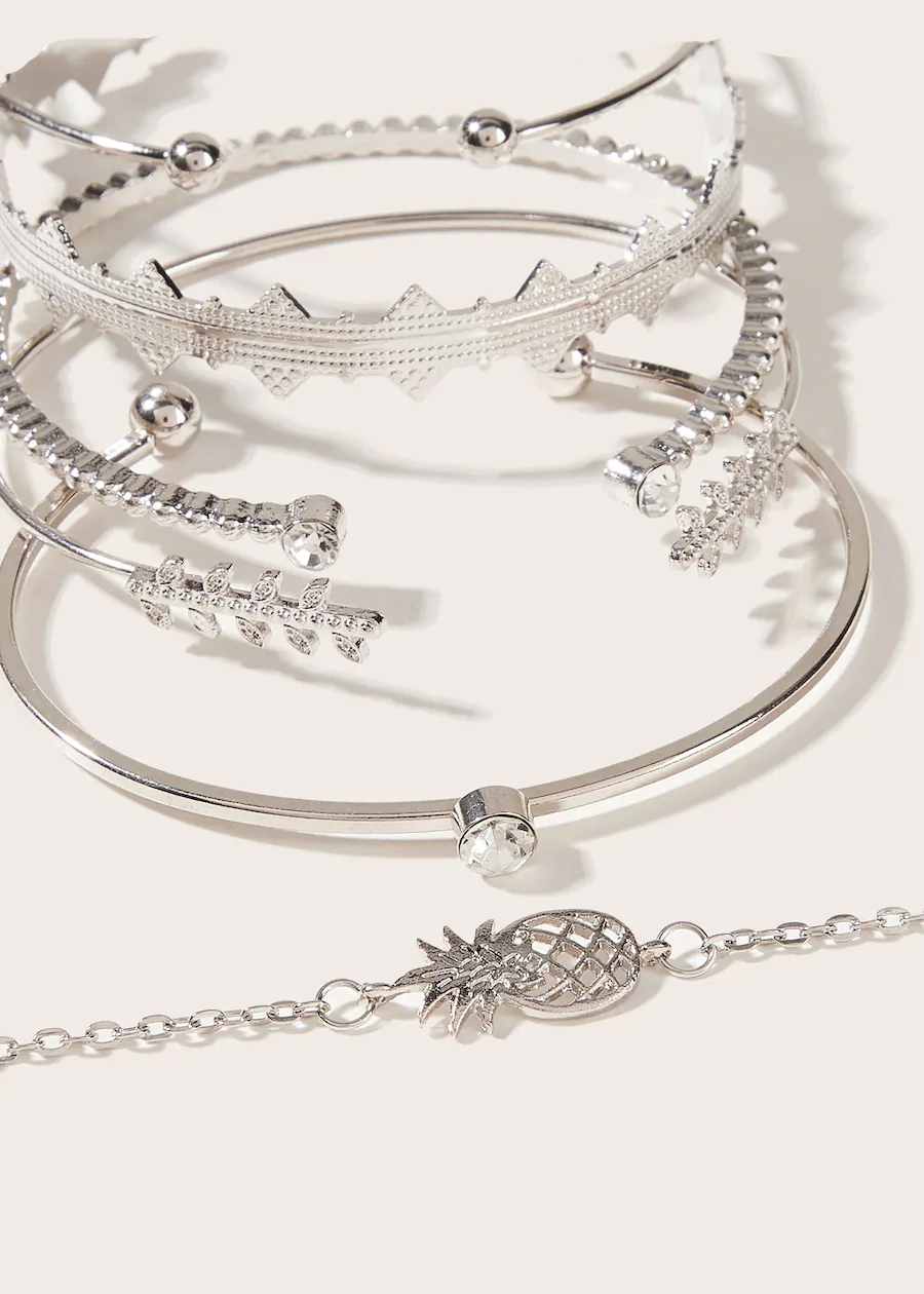 Bộ 6 Vòng Đeo Tay Dứa & Trang Trí Rhinestone