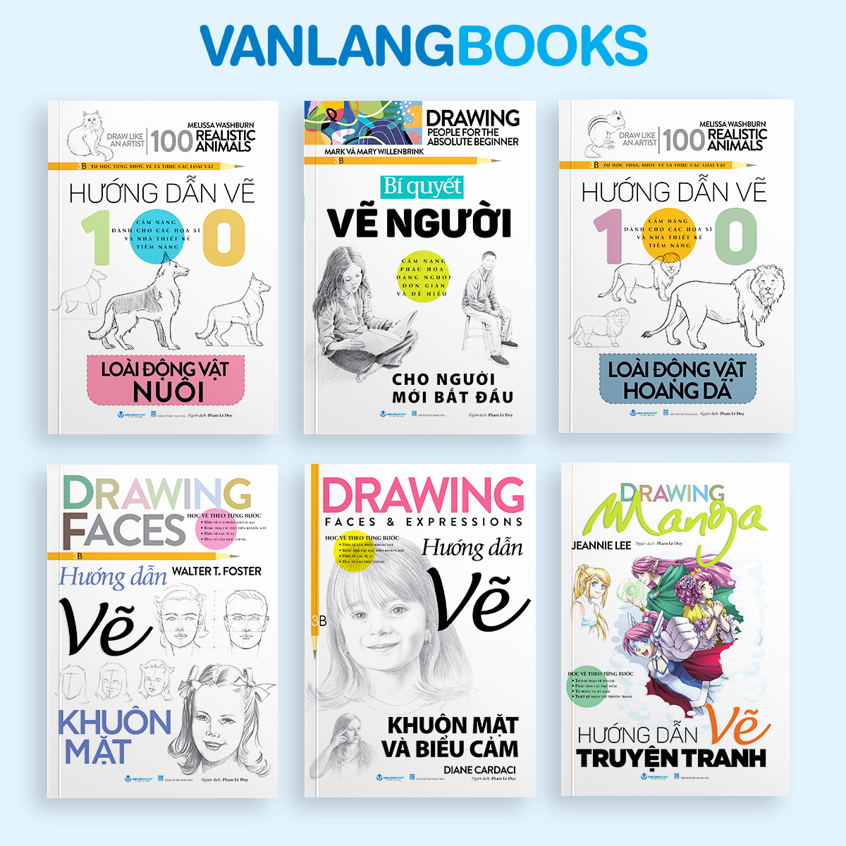 Combo Họa Giấc Mơ Bí Quyết Vẽ Người Cho Người Mới Bắt Đầu + Hướng Dẫn Vẽ 100 Loài Động Vật Hoang Dã + Động Vật Nuôi + Hướng Dẫn Vẽ Khuôn Mặt Và Biểu Cảm + Khuôn Mặt + Truyện Tranh - Vanlangbooks