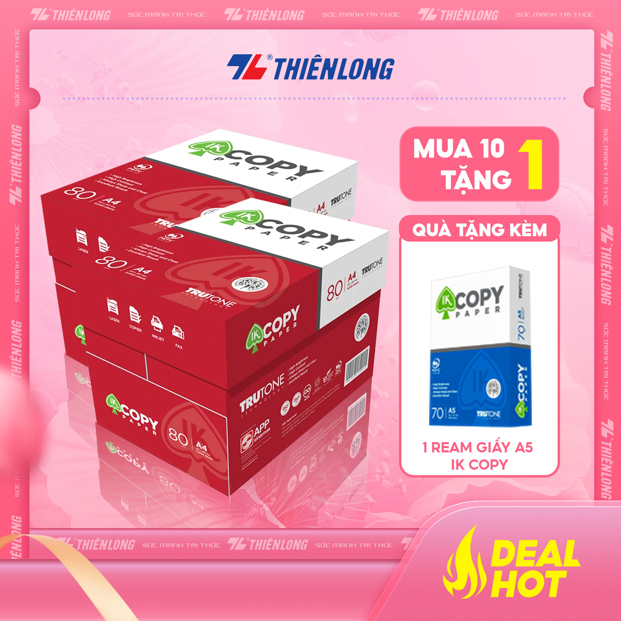 Combo 10 Ream giấy A4 80 gsm IK Copy (500 tờ) - Hàng nhập khẩu Indonesia