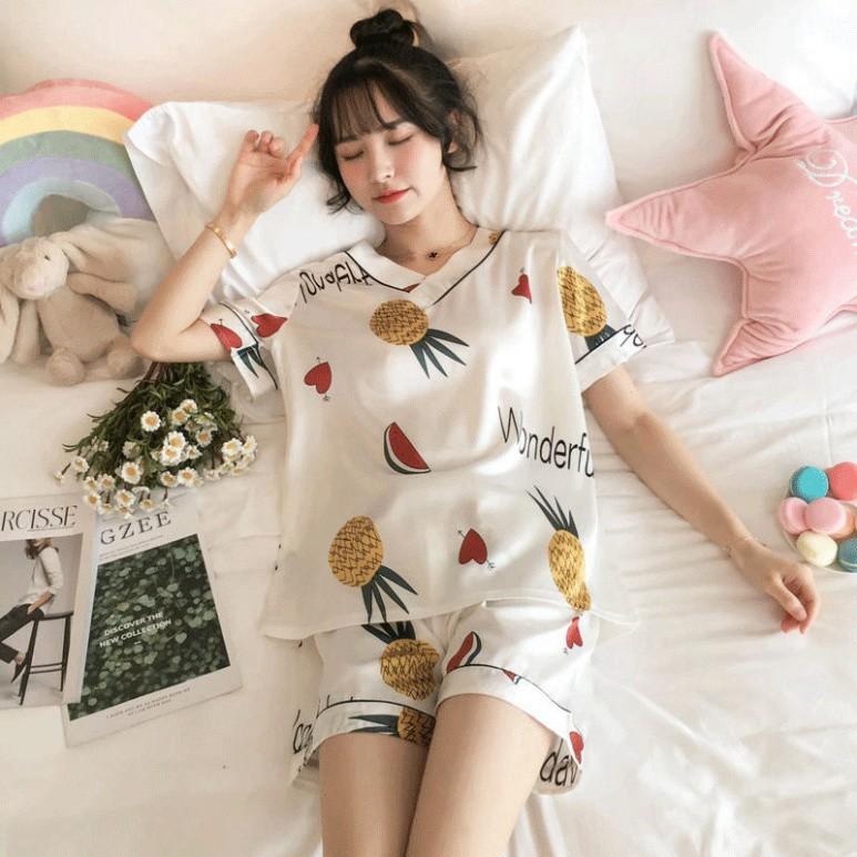 Bộ ngủ nữ ️Freeship đơn 50k️ Đồ Bộ pijama cộc tay lụa satin đẹp mặc ngủ mềm mịn - bộ Pijama