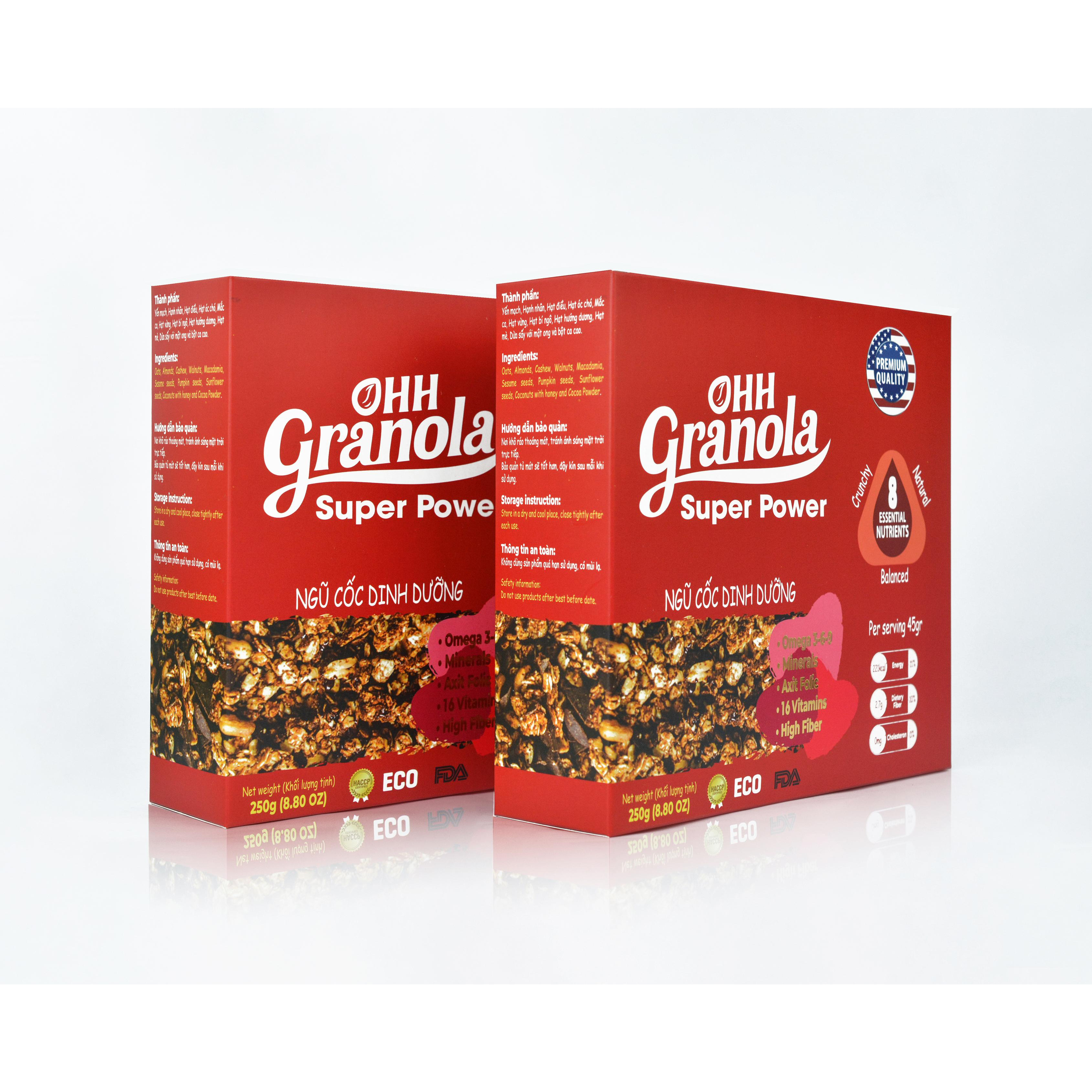 [Combo 2 Ngũ Cốc Tăng Cơ Giàu Năng Lượng] Phối trộn Chocolate đen và Coconut, dòng Super Power - Ohh Granola, Tiêu Chuẩn FDA Hoa Kỳ, Hộp 250g