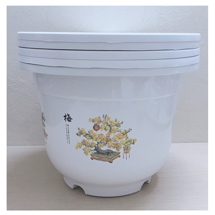 5 Chậu Nhựa BỐN MÙA A410 Hình Tròn Màu Trắng Trồng Hoa, Cây Cảnh Kích Thước: 35x24,5 Cm