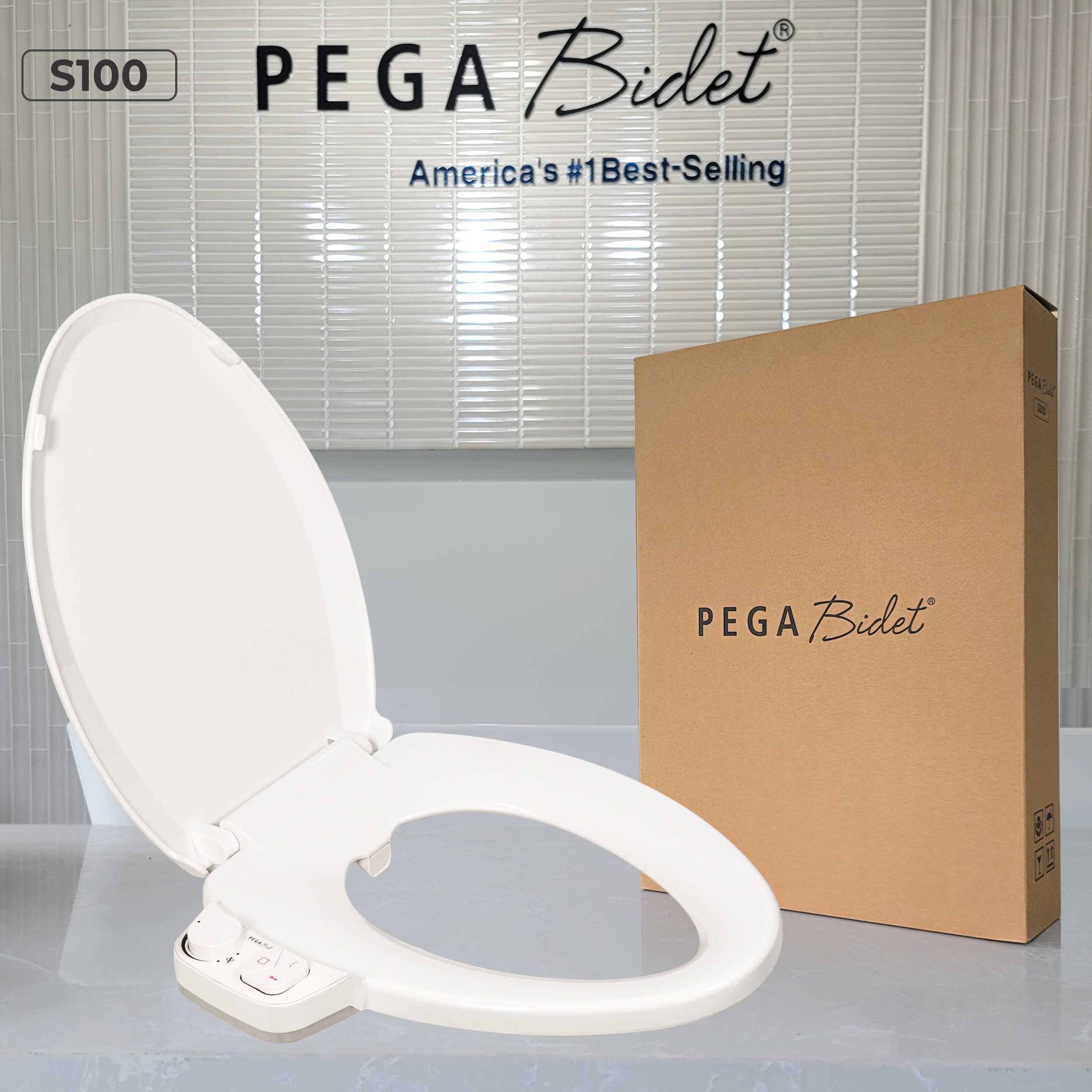 Nắp bồn cầu thông minh PEGA Bidet S100, 2 vòi rửa cho nam và vệ sinh cho phụ nữ, không dùng điện, hoạt động bằng áp lực nước - bán chạy tại Mỹ