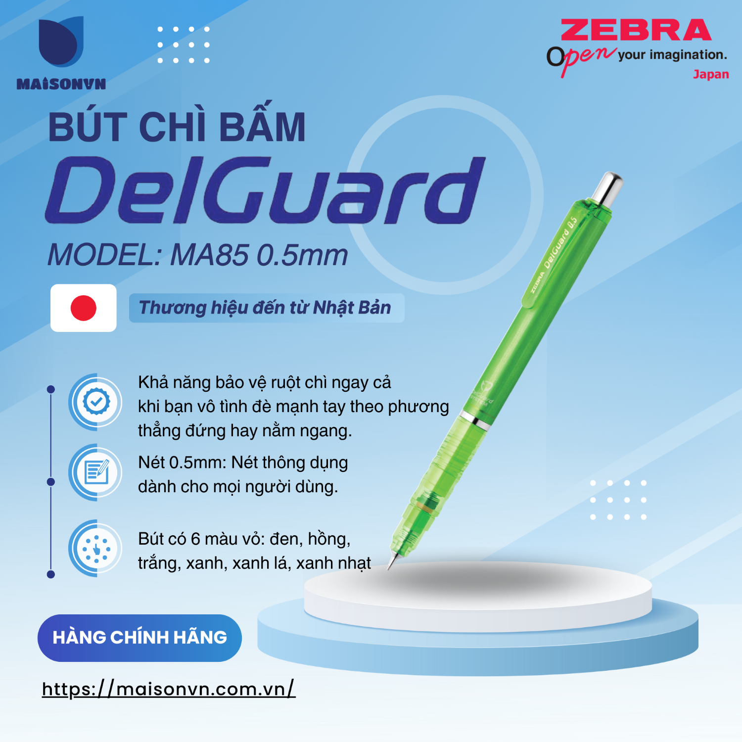 Bút chì bấm không gãy ruột Zebra Delguard 0.5mm - [Chính hãng