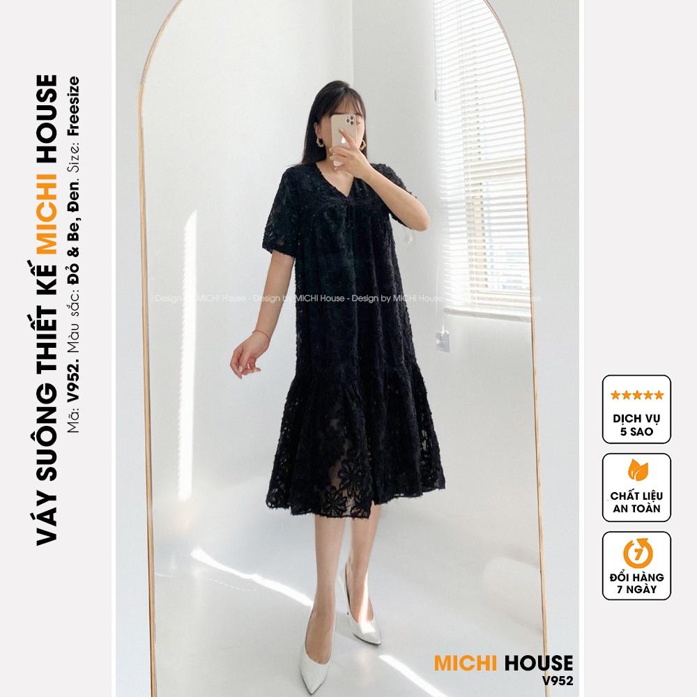 Váy Dáng Suông Rộng Dài MICHI House V952 Đầm Xuông Thiết kế Freesize Cổ V Ngắn Tay Mặc Xinh Tất Cả Mọi Người