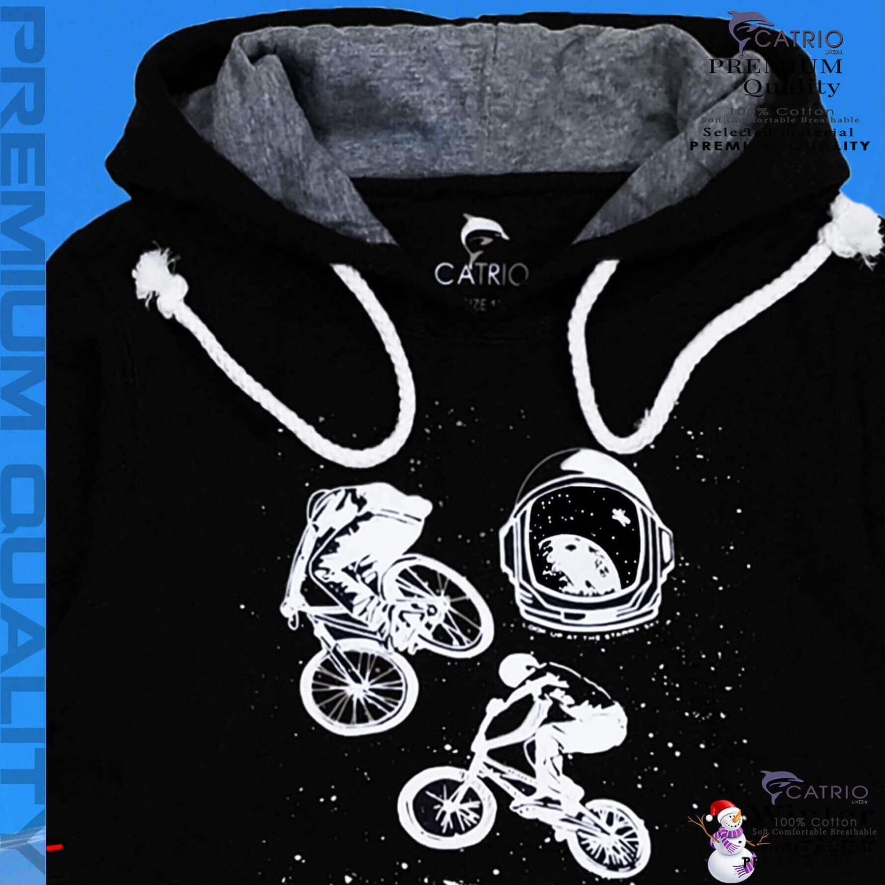 ÁO HOODIES TRẺ EM CATRIO in XE ĐẠP BAY là áo thun dài tay có mũ có túi thời trang, vải 100% cotton dày, ấm mùa thu đông phù hợp với trẻ em bé trai, bé gái 9 tuổi 32kg-34kg kết hợp quần dài cotton CATRIO thành bộ đồ đẹp MÀU ĐEN