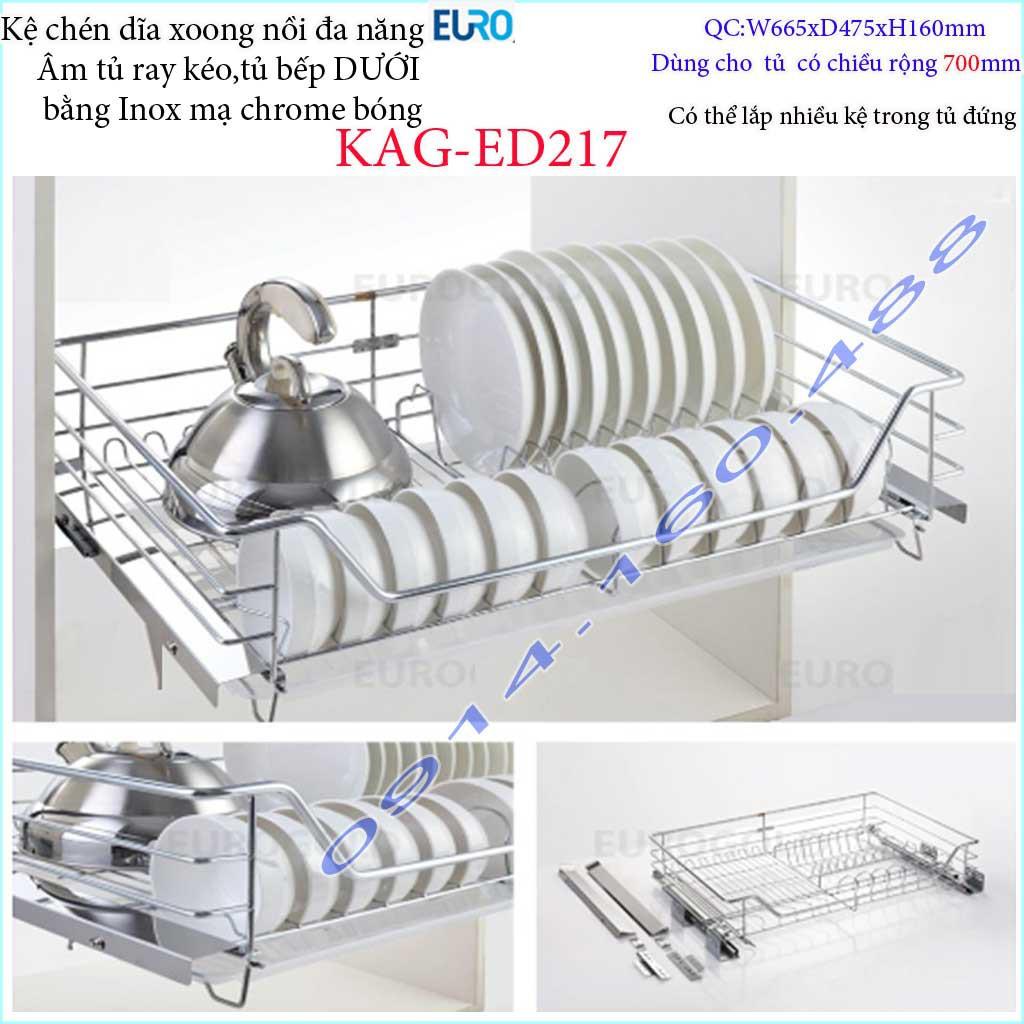 Kệ chén dĩa xoong nồi đa năng âm tủ KAG-ED217-70cm, Kệ đa năng Euro có ray giảm chấn 70cm