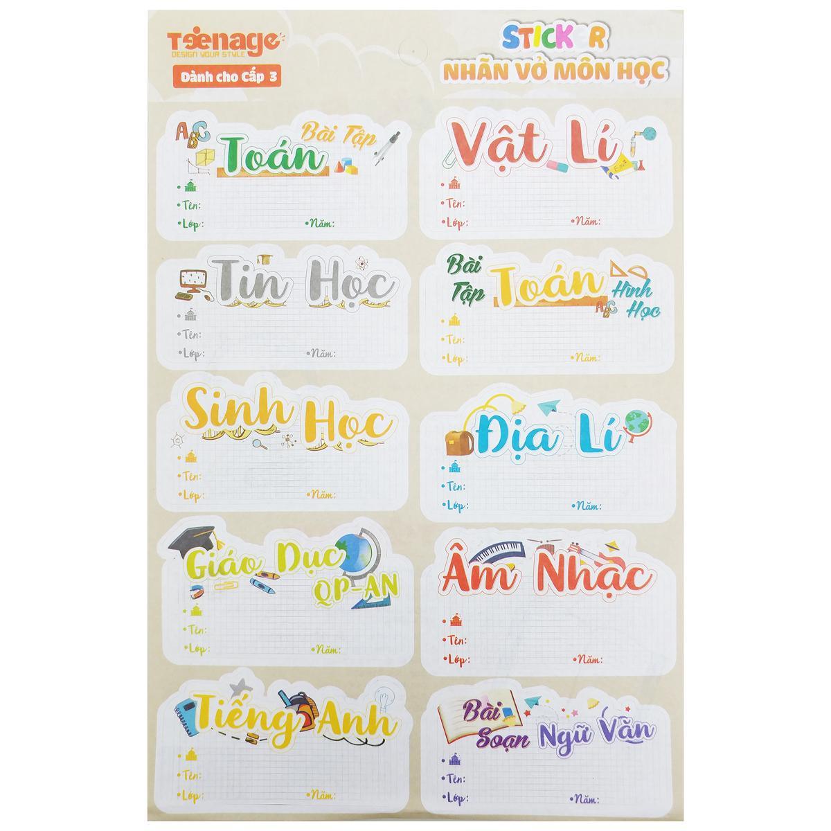 Sticker Nhãn Vở Môn Học - Teenage NV-07 - Cấp 3 (3 Tờ/Xấp)