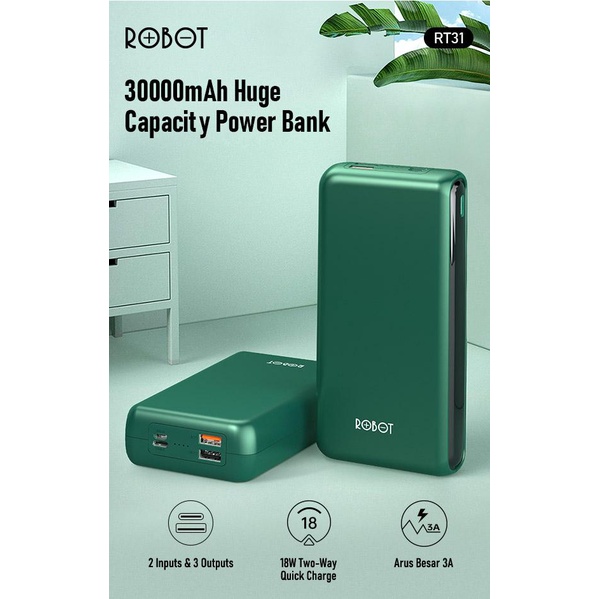 Pin Sạc Dự Phòng Robot RT31 Dung Lượng 30000mAh Quick Charge 3.0 - Hàng Chính Hãng