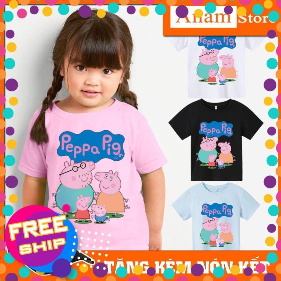 Áo thun trẻ em nhiều màu Heo Peppa Pig, Tặng kèm nón kết, có size người lớn, Anam Store