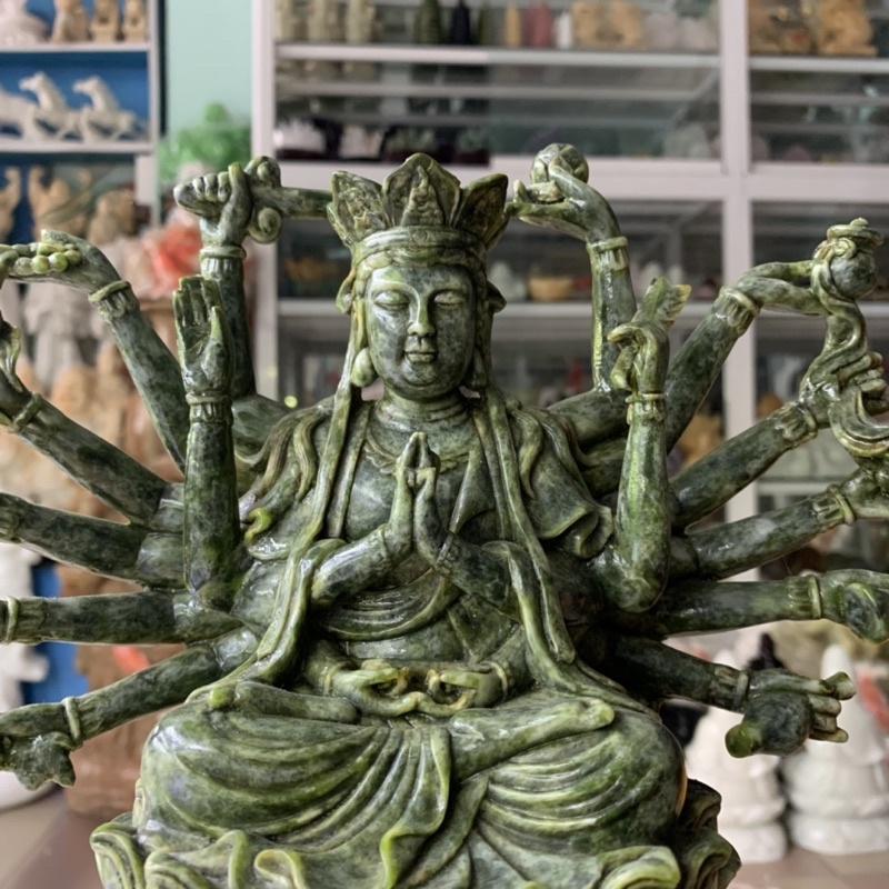 Tượng Phật Chuẩn Đề Đá Đúc Ngọc Ấn Độ - cao 23cm, ngang 25cm