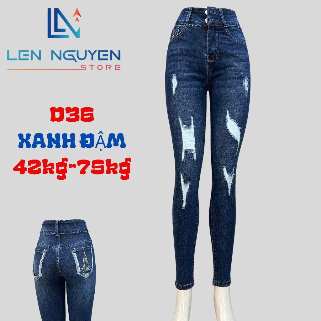 D36_Quần jean nữ, dài, lưng cao, quần bò nữ dáng ôm, quần rin nữ có big size, cho 42kg đến 75kg,LEN NGUYEN STORE - Xanh Nhạt