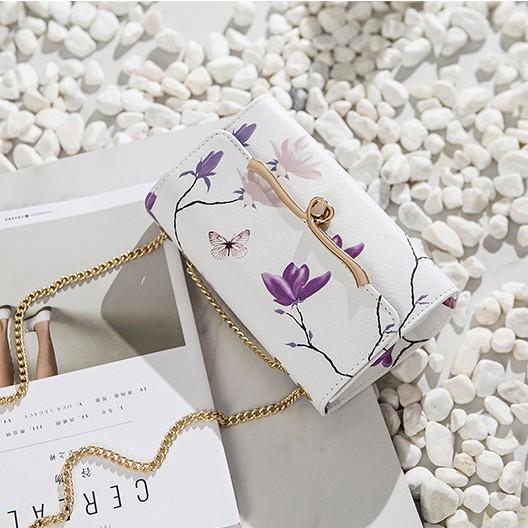 Túi đeo chéo họa tiết hoa màu xanh HT5