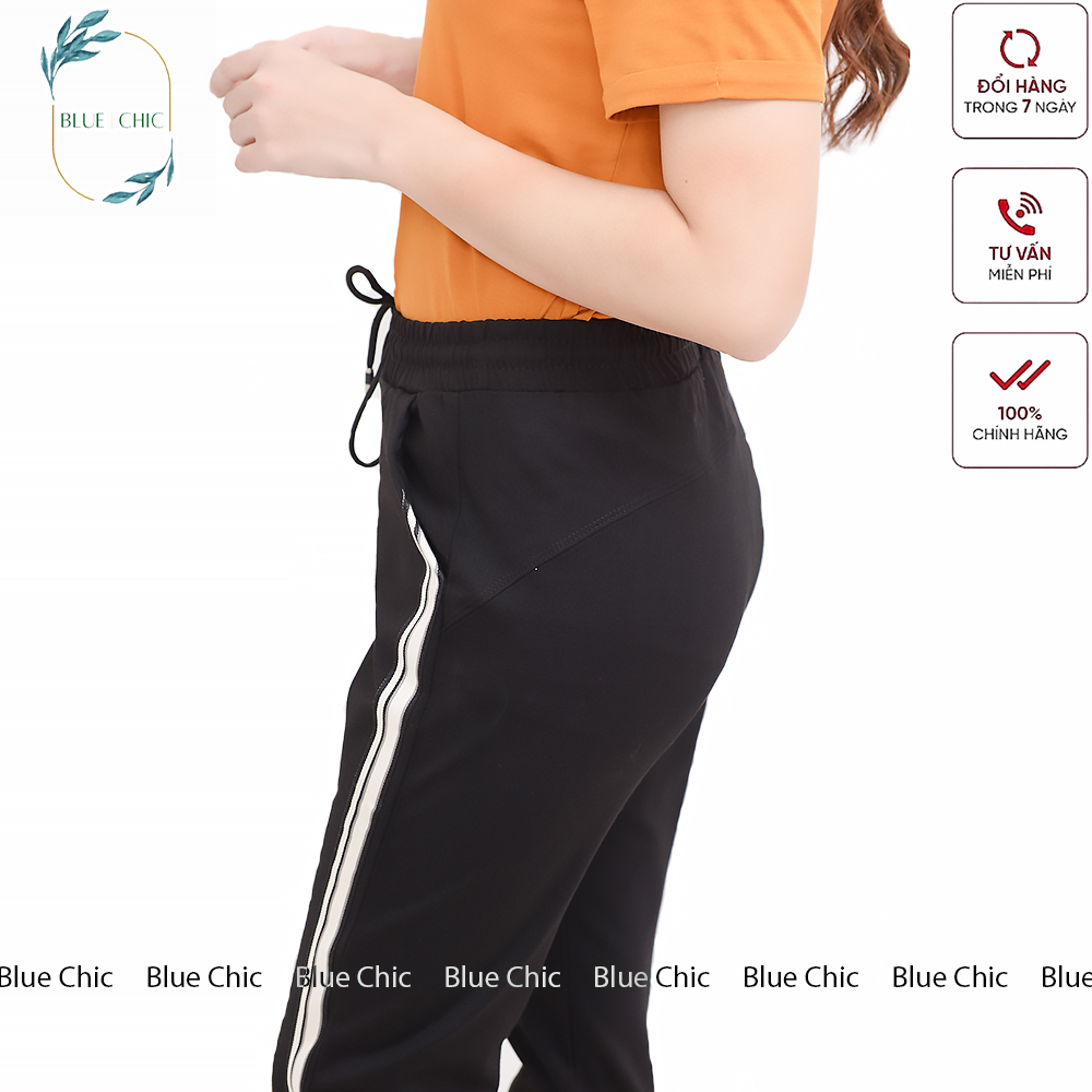 Quần jogger nữ Blue Chic dáng dài thun cạp chun dây buộc cá tính thể thao tập gym yoga sọc to