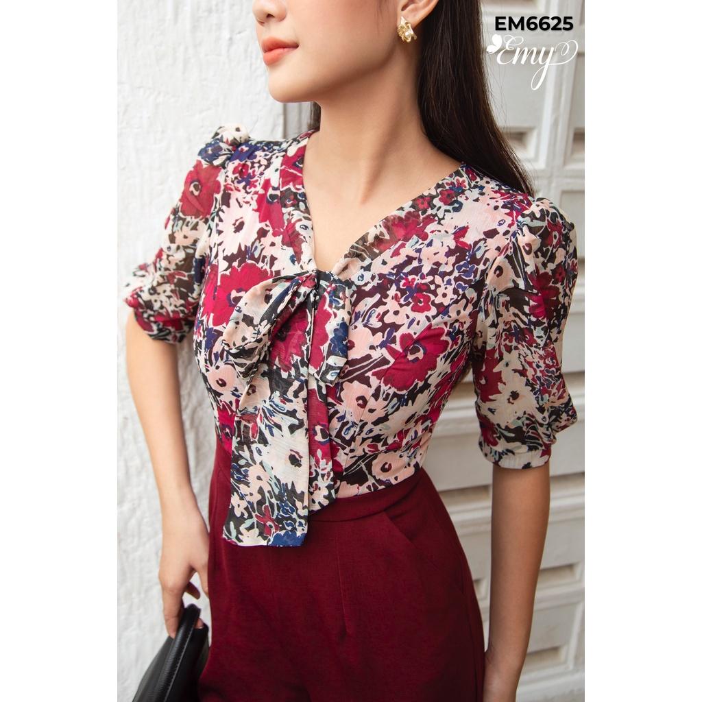 Jumpsuit EMY EM6625 Hoa Lá Phối Màu Phối Dây Cột Nơ