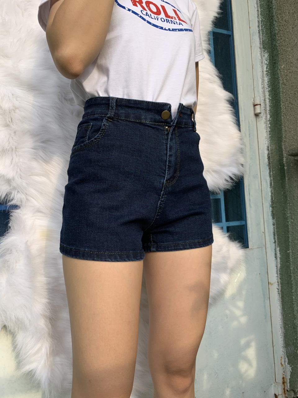 QUẦN SHORT JEAN NỮ THỜI TRANG MÀU ĐEN TUYỀN TRƠN CO DÃN MẠNH LƯNG CAO VẢI MỀM - xanh đậm - 30