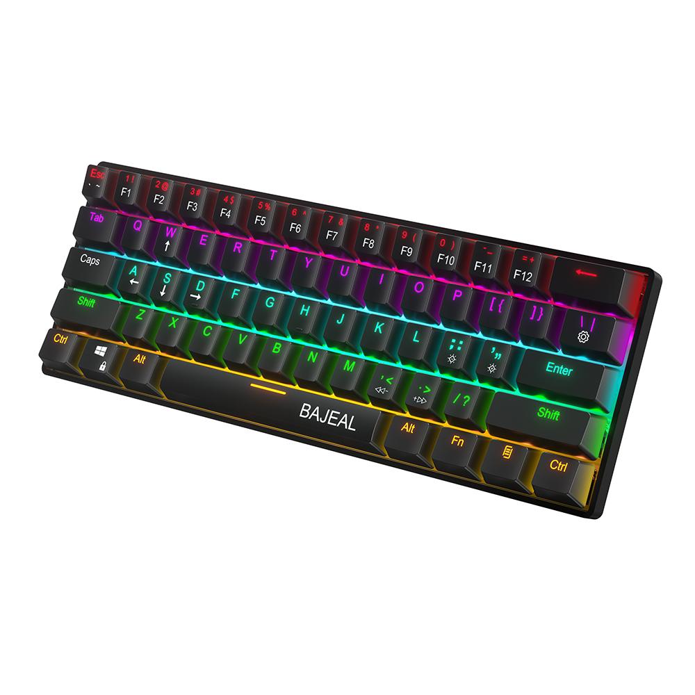 Bàn phím cơ học có dây nhỏ gọn BAJEAL với 61 phím Double Shot Keycaps 6 / N-key Rollover LED Hiệu ứng đèn nền màu xanh lam