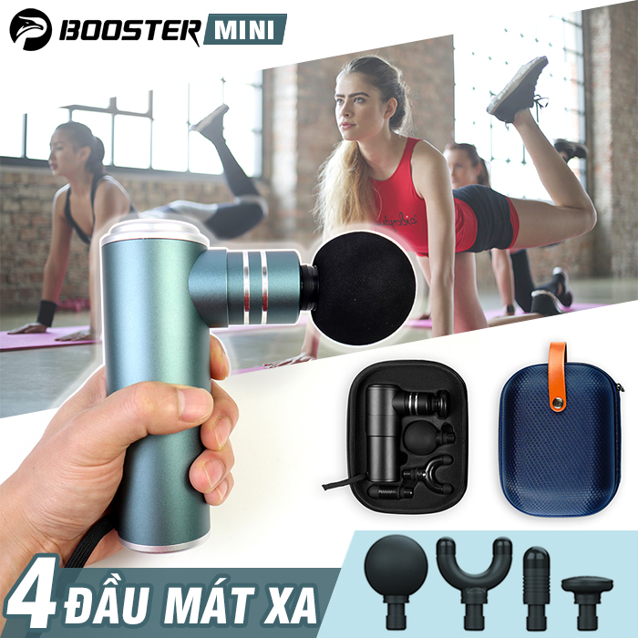 Súng massage cầm tay mini 4 đầu Booster Pocket MINI - Xám xanh