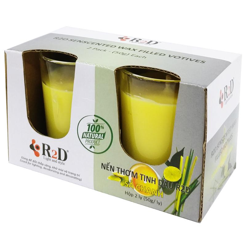 Hộp 2 Ly Nến Thơm Tinh Dầu Sả Chanh R2D (50gr/ Ly)