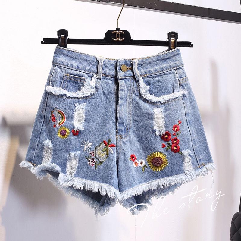 Quần Short Denim Ống Rộng Lưng Cao Plus Size Dành Cho Nữ