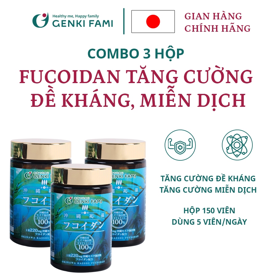Combo 3 Hộp Fucoidan Nhật Bản Tăng Cường Đề Kháng, Miễn Dịch Genki Fami