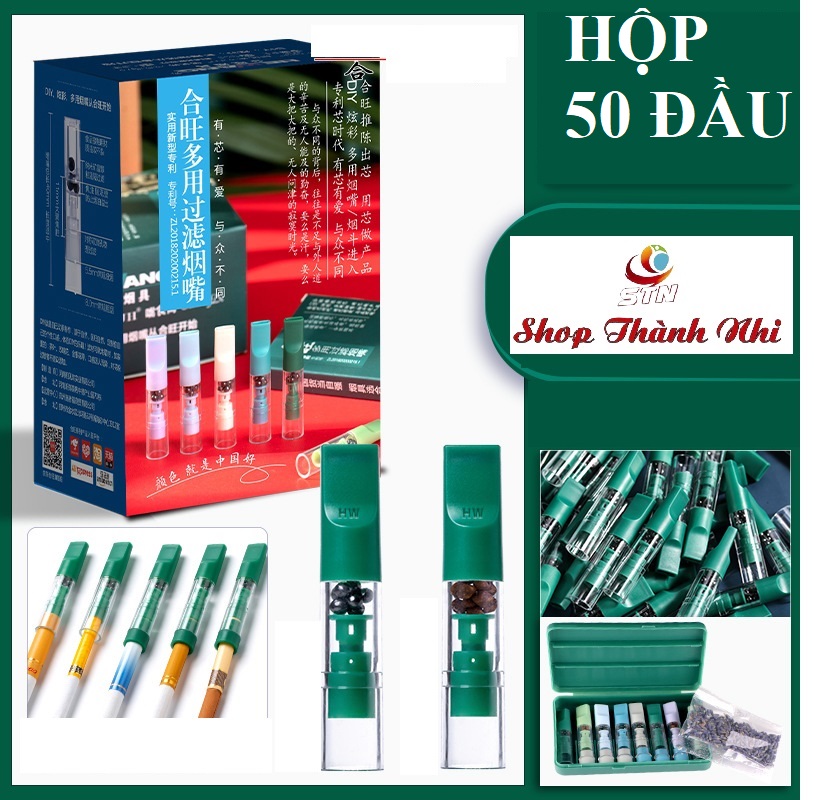 Hộp giấy 50 tẩu thuốc kiêm đầu lọc tinh thể than hoạt tính nano, bán tại Shop Thành Nhi 