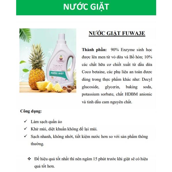 Nước Giặt Hữu Cơ Fuwa3e Organic Sinh Học 4L Giặt Quần Áo, Đồ Lót, Sạch Nhanh, Hương Cam, An Toàn Cho Em Bé, Cuong88vp