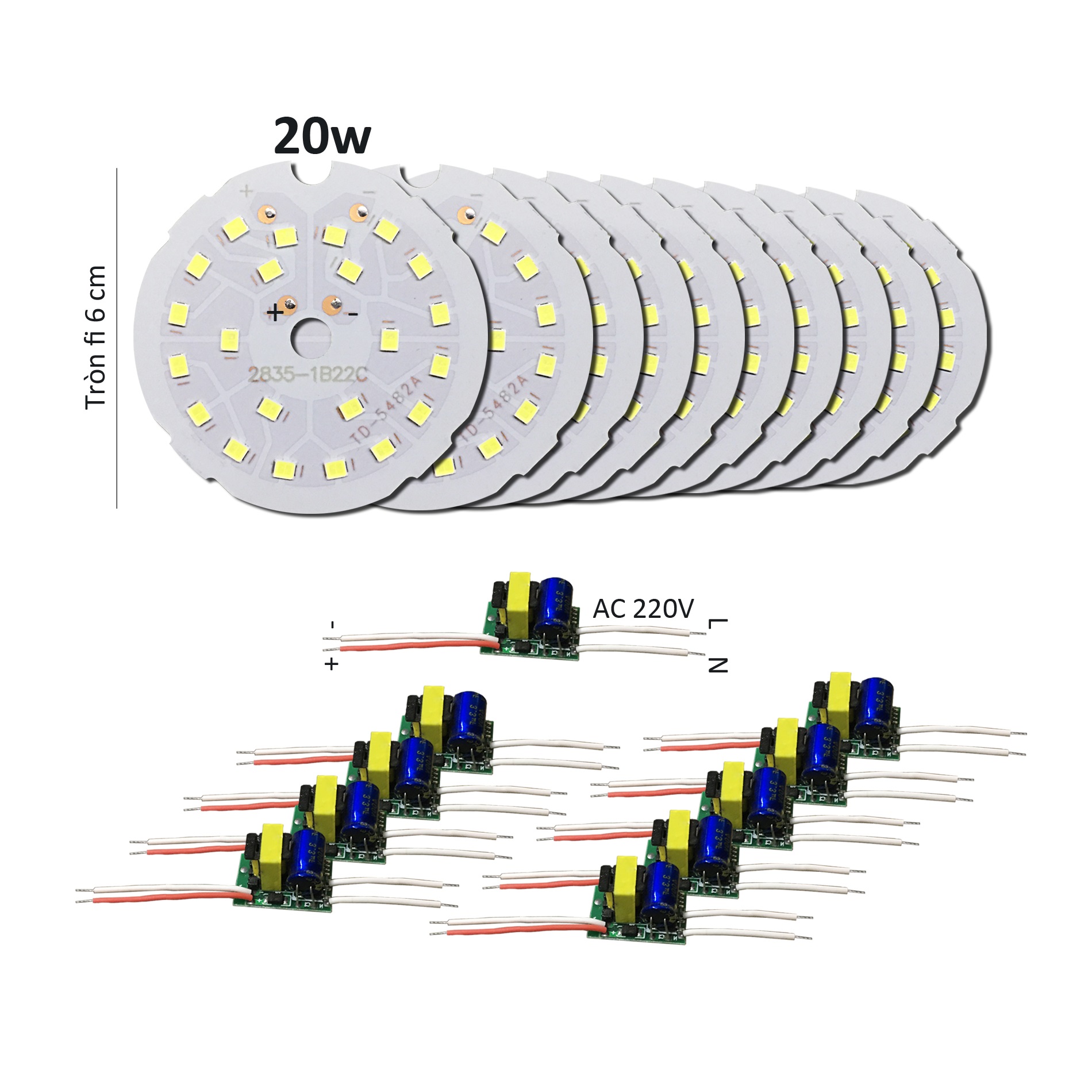 10 Bảng bo vỉ mạch Led 20w siêu sáng 22 mắt chip Led 2835 kèm nguồn driver AC220V Posson MLB20x