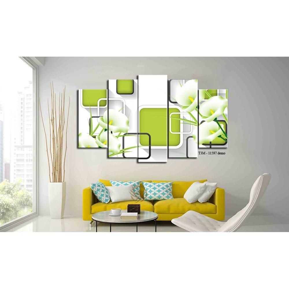 Tranh treo tường phòng khách Hoa 5 tấm/gỗ MDF chống ẩm mốc, mối mọt