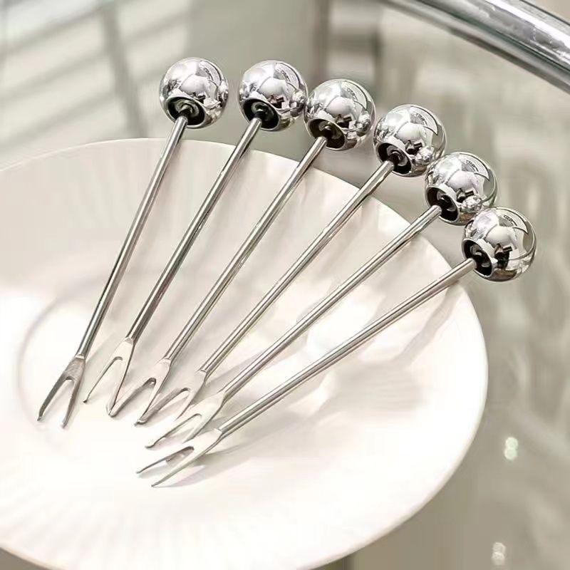 [KoSuyTu] Set 6 Dĩa INOX Ăn Hoa Quả Kèm Ống Cắm Dĩa Hình Gấu - Gọn Gàng Tiện Dụng Và Cute