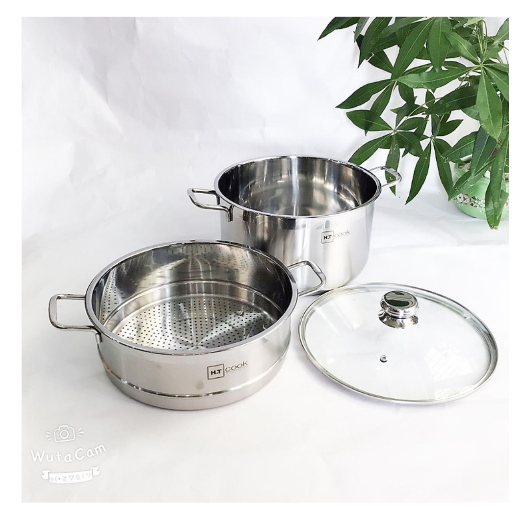 Bộ nồi xửng hấp 1 đáy từ inox 430 H.T cook nắp kính 28cm