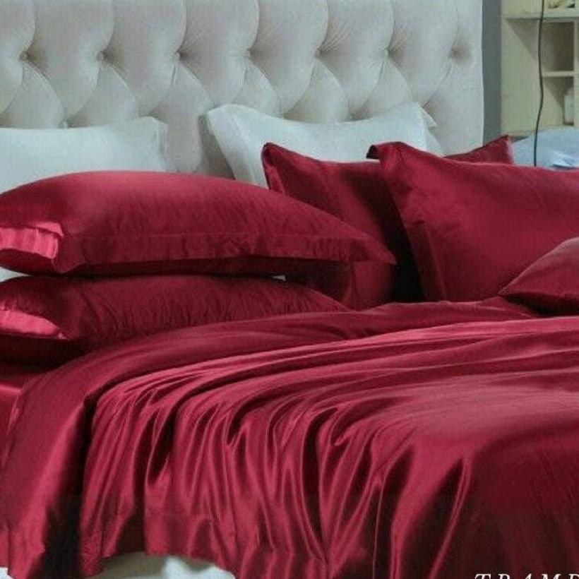 Bộ Vỏ Chăn Ga Gối Phi Lụa 5 Món Cao Cấp Lan Bedding Màu Đỏ Tươi