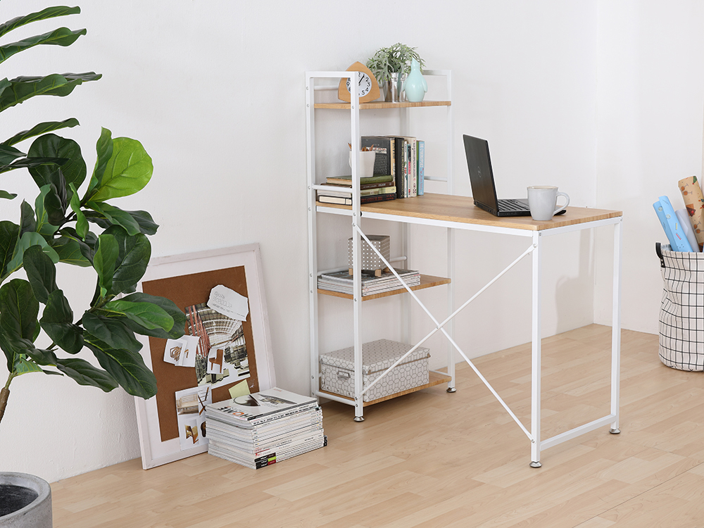 Bàn làm việc học tập đa năng kèm kệ 4 tầng CONNER mặt gỗ cao cấp kết hợp khung thép sơn tĩnh điện trắng | Index Living Mall - Phân phối độc quyền tại Việt Nam
