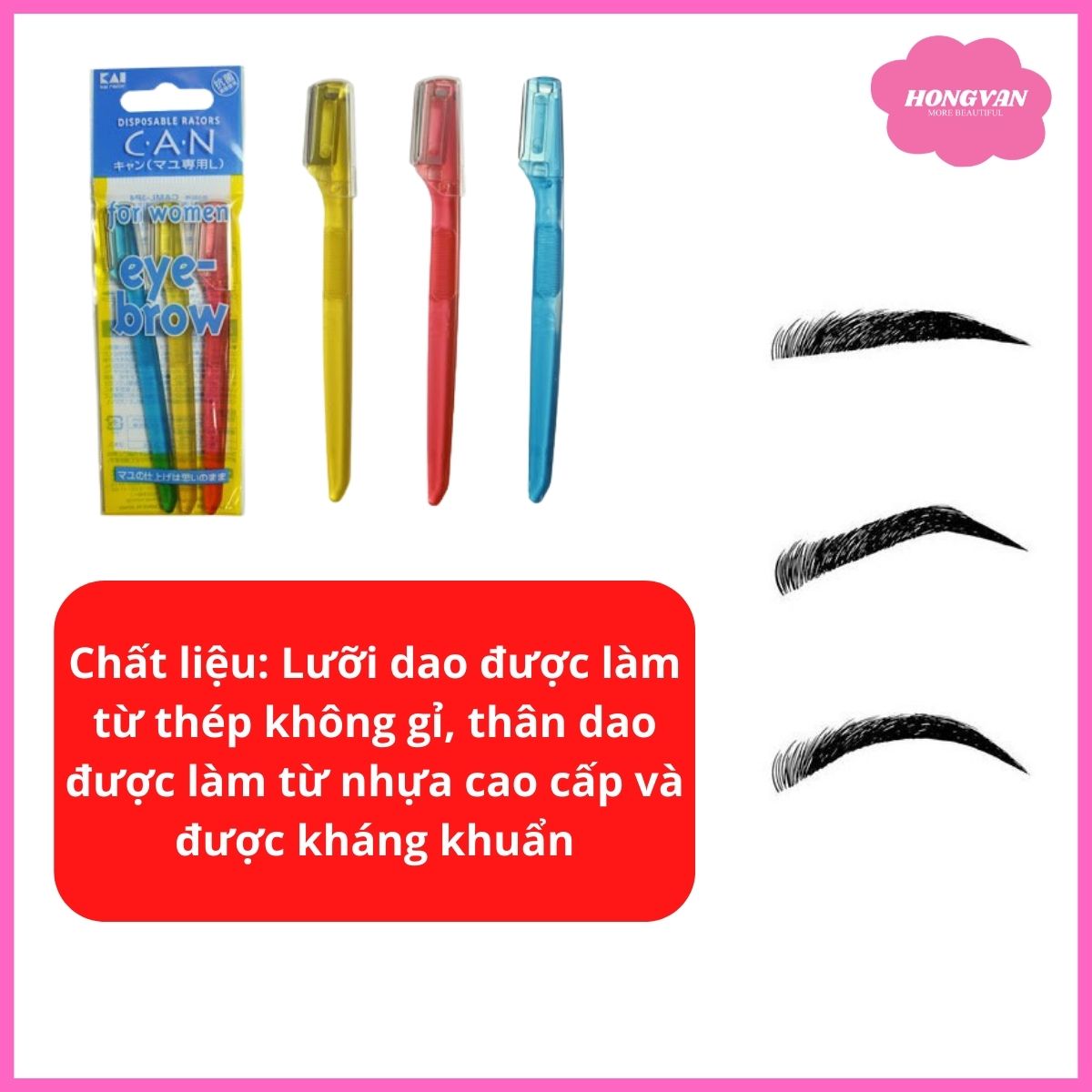 Set 3 dao cạo lông mày cán ngắn chuyên dụng cho nữ cao cấp