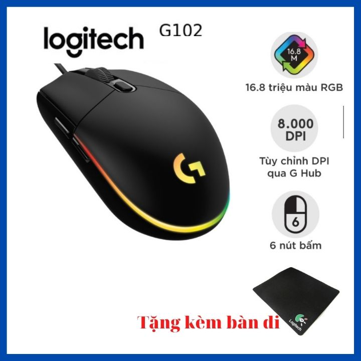 Chuột gaming Chơi Game Có Dây Logitech G102 8000DPI RGB 6 Phím - Hàng nhập khẩu