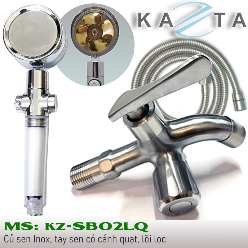 Bộ sen tắm lạnh KAZTA KZ-SB02LQ inox sus30- tay sen có cánh quạt tăng áp và lõi lọc ngăn cặn bẩn