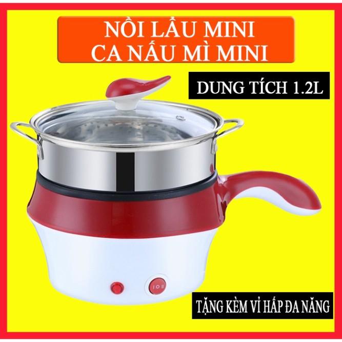 Nồi Lẩu Mini, Ca Nấu Mì 2 Tầng Mini Tặng Kèm Vỉ Hấp Đa Năng, Chiên, Hấp, Lẩu, Rán Tiện Dụng