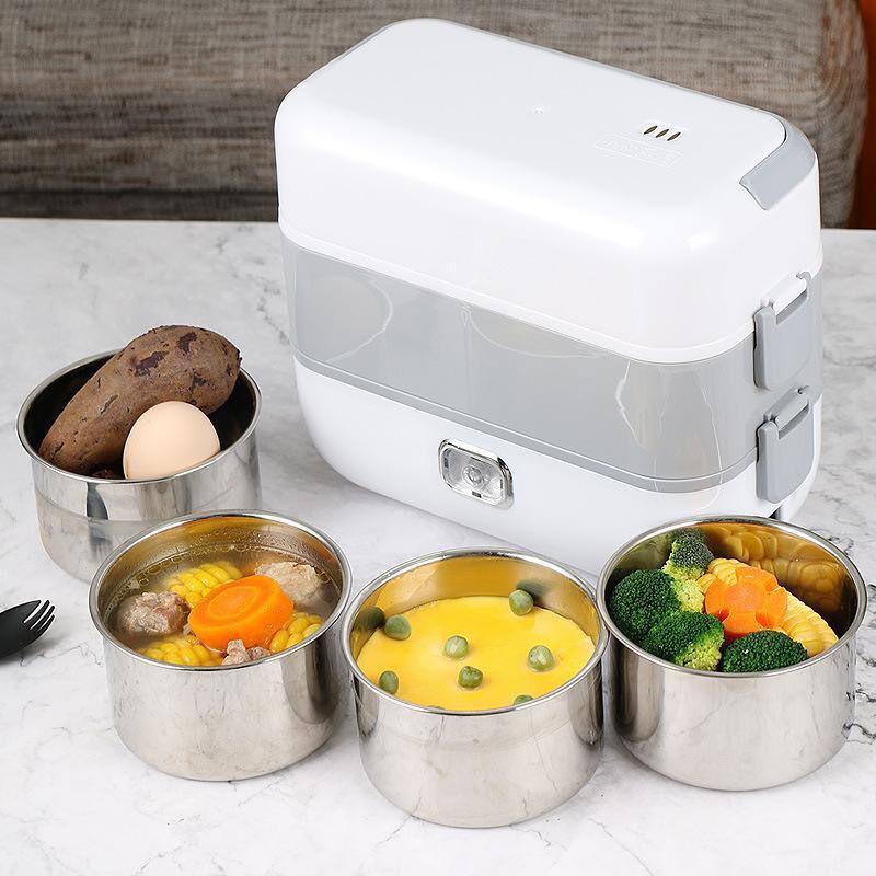 Hộp Cơm Cắm Điện 2 Tầng 4 Bát Inox BUCOOK Có Chức Năng Giữ Nhiệt, Hâm Nóng Và Nấu Chín Thức Ăn Tiện Lợi