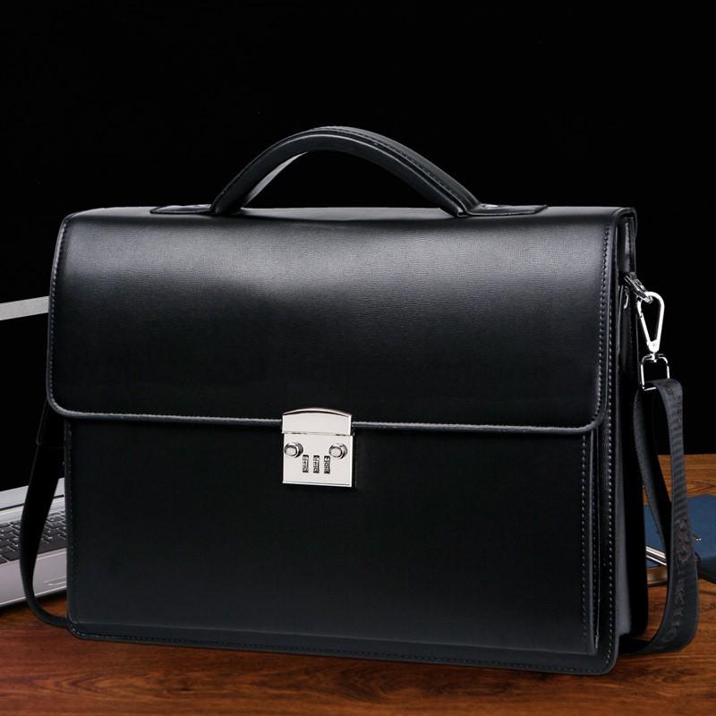 Cặp da văn phòng quai cứng đẹp màu đen B1 38x29x8cm đựng laptop khóa số cao cấp magic