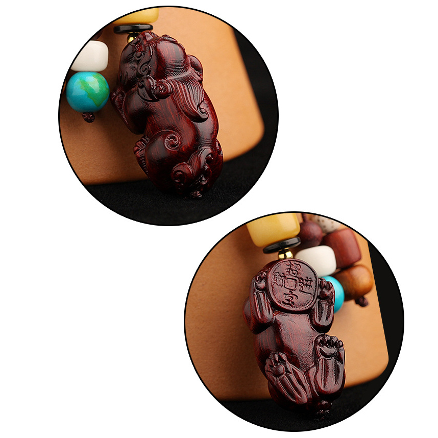 Dây treo phong thủy trên ô tô, dây treo trang trí trên ô tô kỳ lân bằng gỗ rosewood PKXH-173