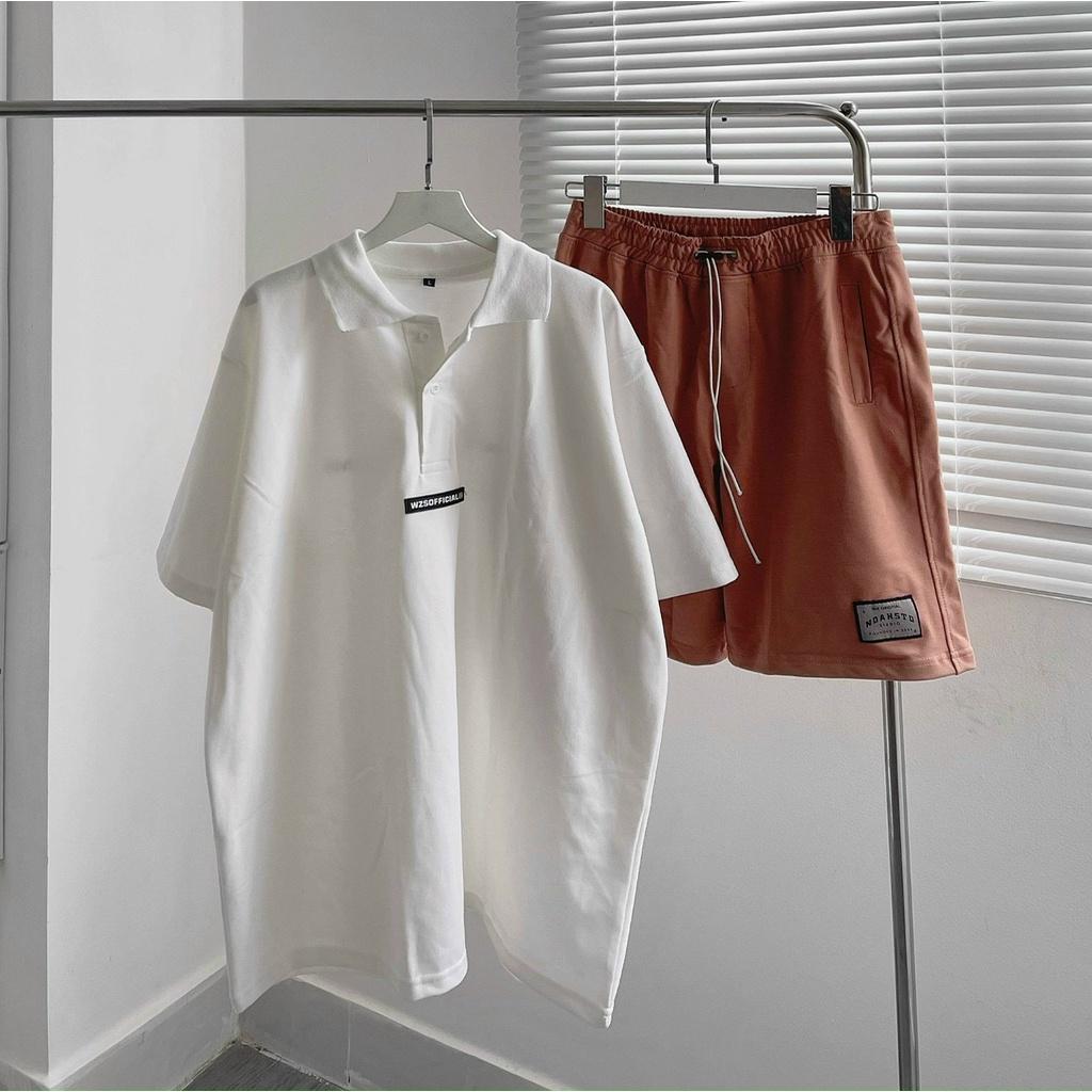 Áo thun nam POLO có cổ basic FULL màu đen và trắng form oversize - có tem su