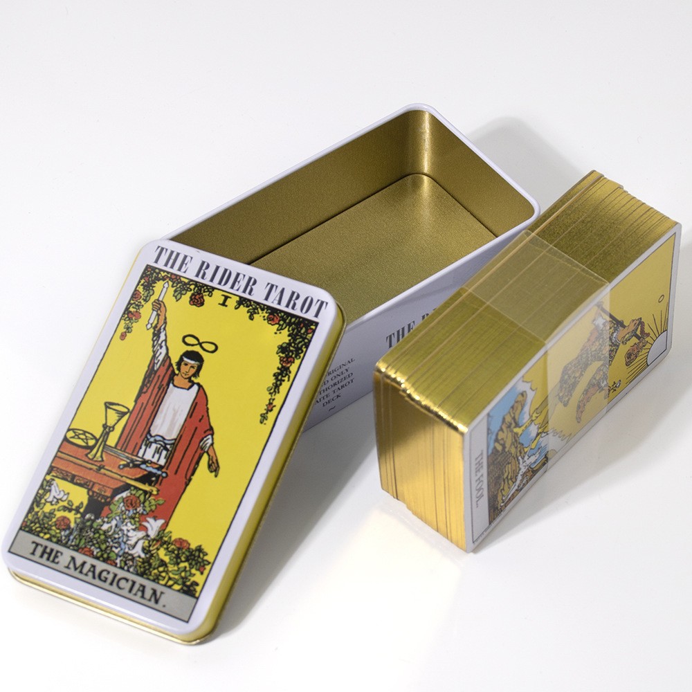 [Mạ Cạnh] Bộ Bài Rider Waite Tarot Hộp Thiếc Mạ Cạnh Vàng 78 Lá Tặng Link Tiếng Việt Và Đá Thanh Tẩy